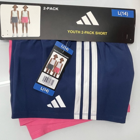 Adidas YOUTH 2 PACK SHORT- Navy Pink available Sizes: M (10/12), L (14) - Picture 6 of 14